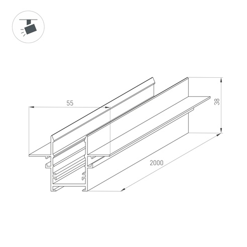 Трек встраиваемый MAG-TRACK-2538-FDW-2000 (BK, 5LN) (Arlight, IP20 Металл, 3 года)