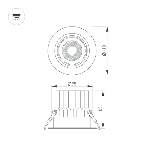 Светильник MS-VORTEX-BUILT-R110-20W Day4000 (WH-WH, 20 deg, 230V) (Arlight, IP20 Металл, 5 лет)