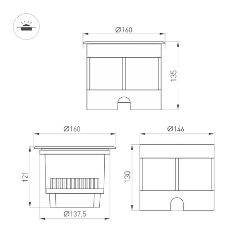 Светильник LTD-DAFNA-GROUND-R160-16W Day4000 (SL, 20 deg, 230V) (Arlight, IP67 Металл, 5 лет)