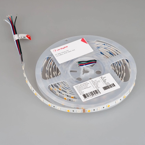 Лента светодиодная RT-B60-10mm 24V RGBW-White (14.4 W/m, IP20, 5060, 5m) (Arlight, Открытый)