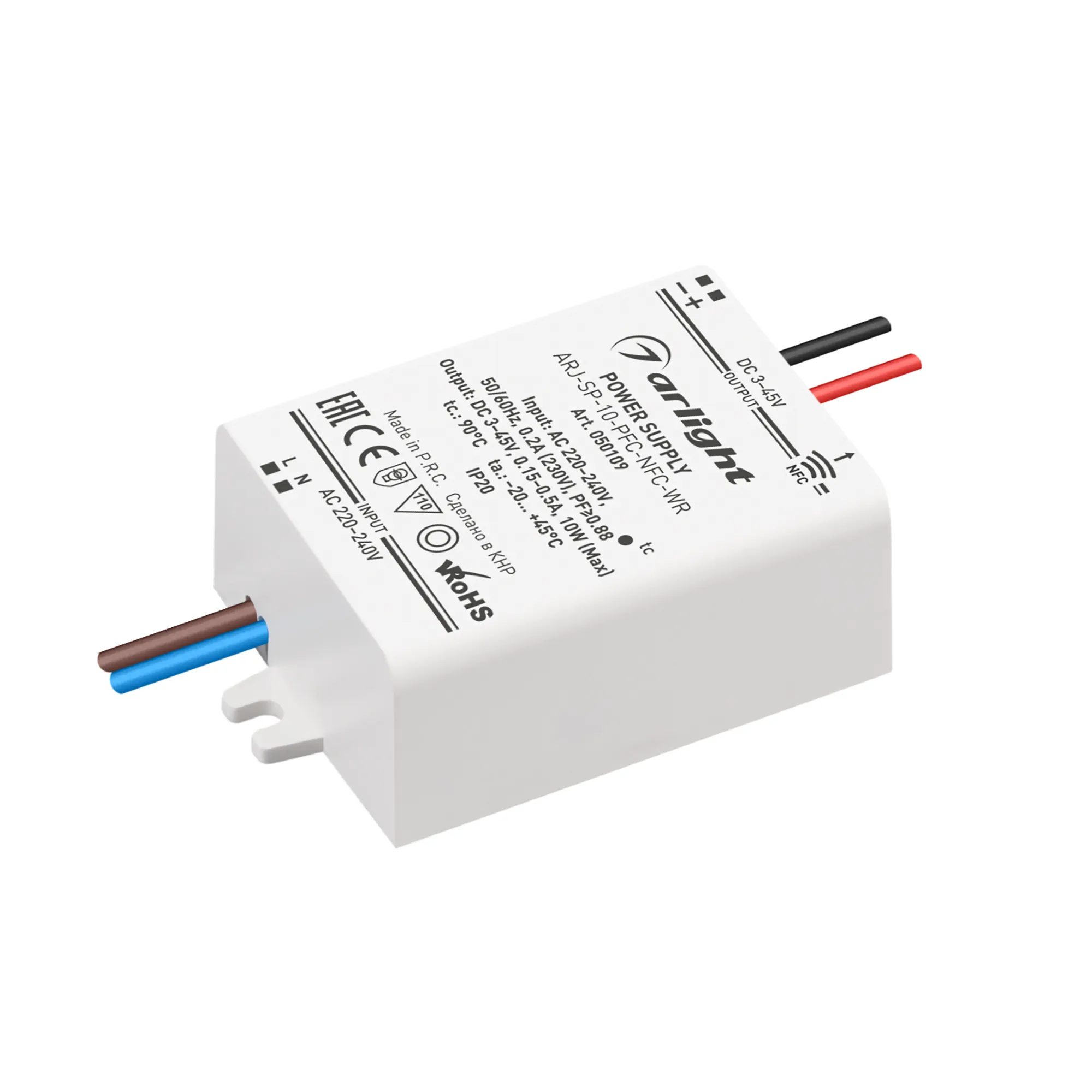 Блок питания ARJ-SP-10-PFC-NFC-WR (10W, 3-45V, 0.15-0.5A) (Arlight, IP20 Пластик, 5 лет) - изображение товара