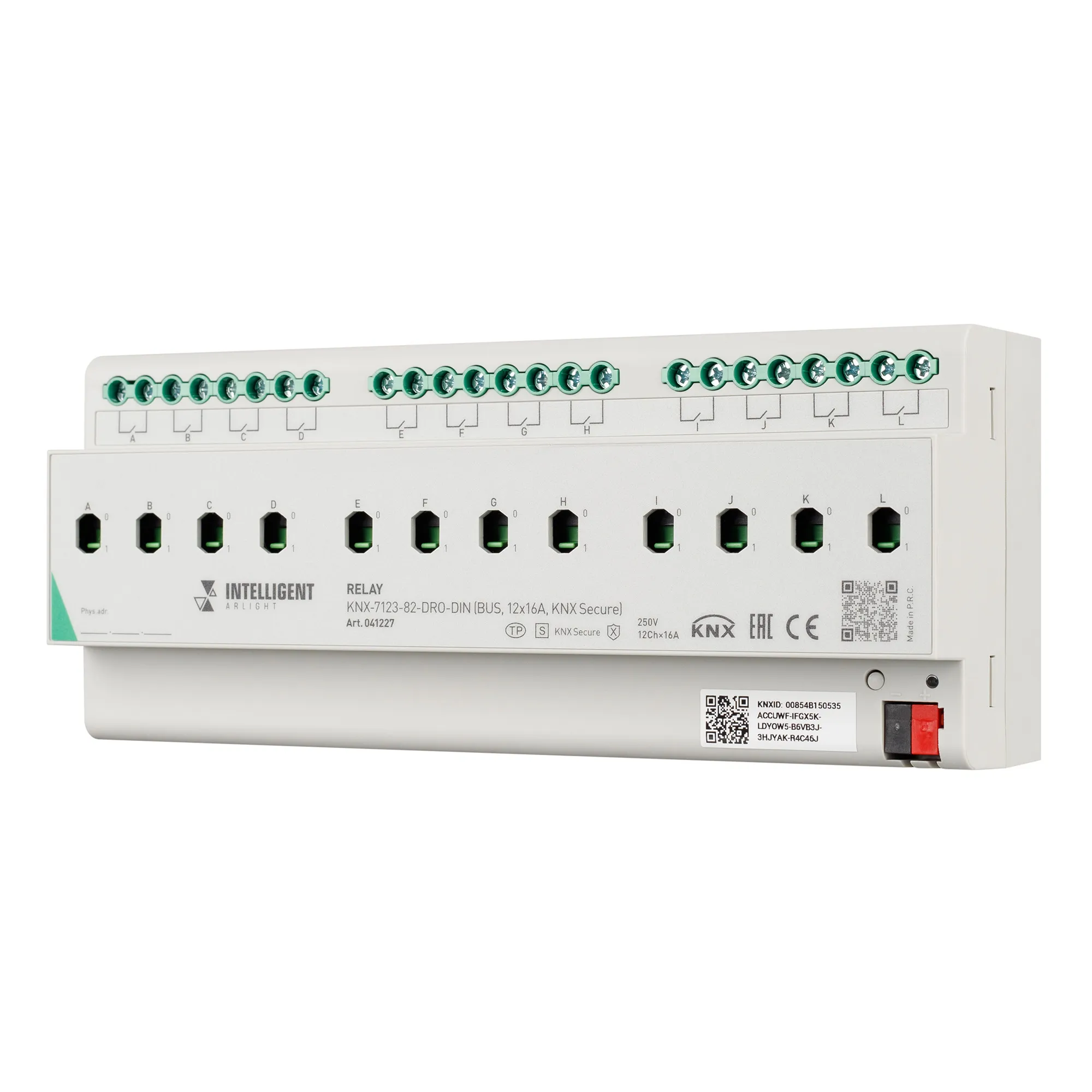 INTELLIGENT ARLIGHT Релейный модуль KNX-7123-82-DRO-DIN (BUS, 12x16A, KNX Secure) (IARL, IP20 Пластик, 2 года)