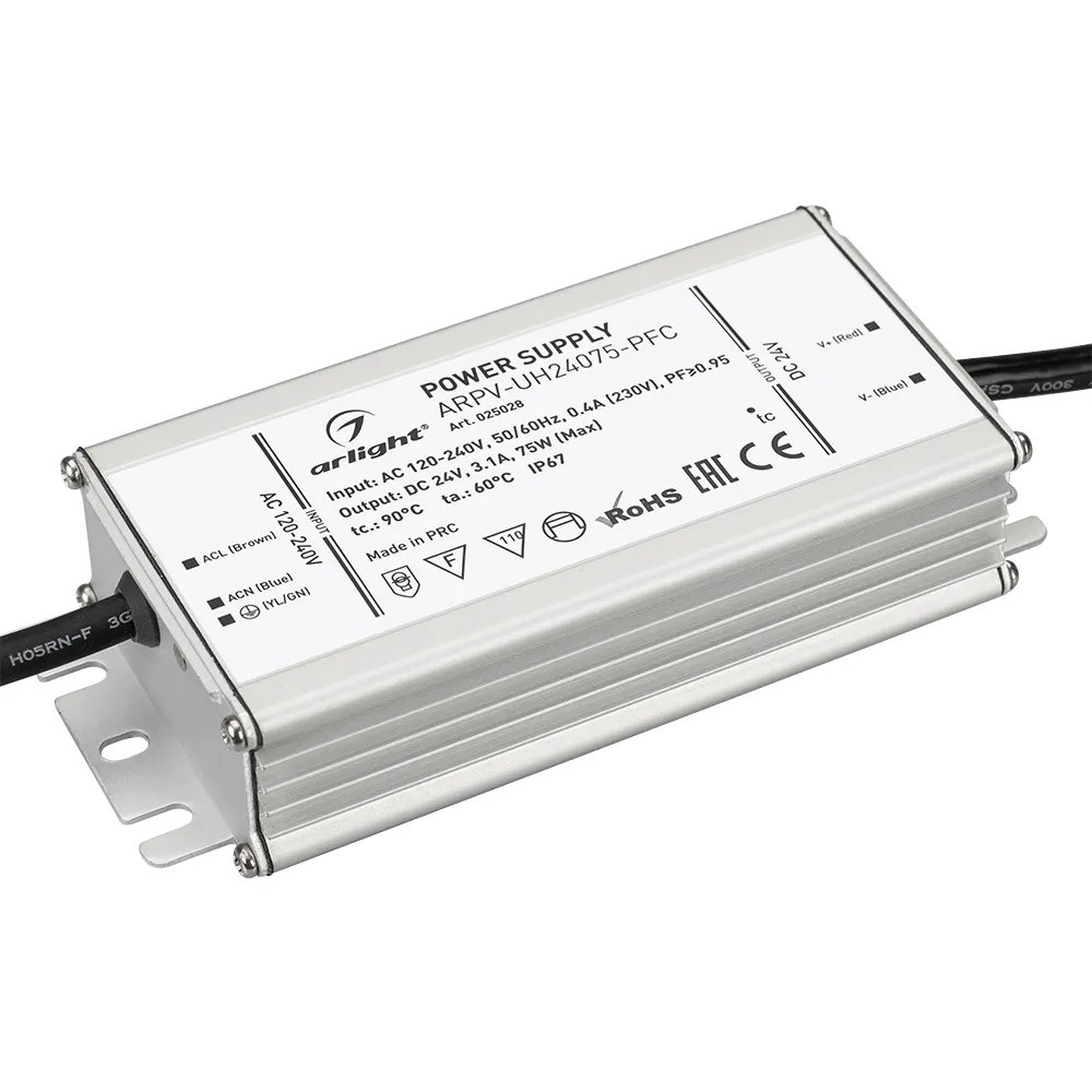 Блок питания ARPV-UH24075-PFC (24V, 3.1A, 75W) (Arlight, IP67 Металл, 7 лет) - изображение товара