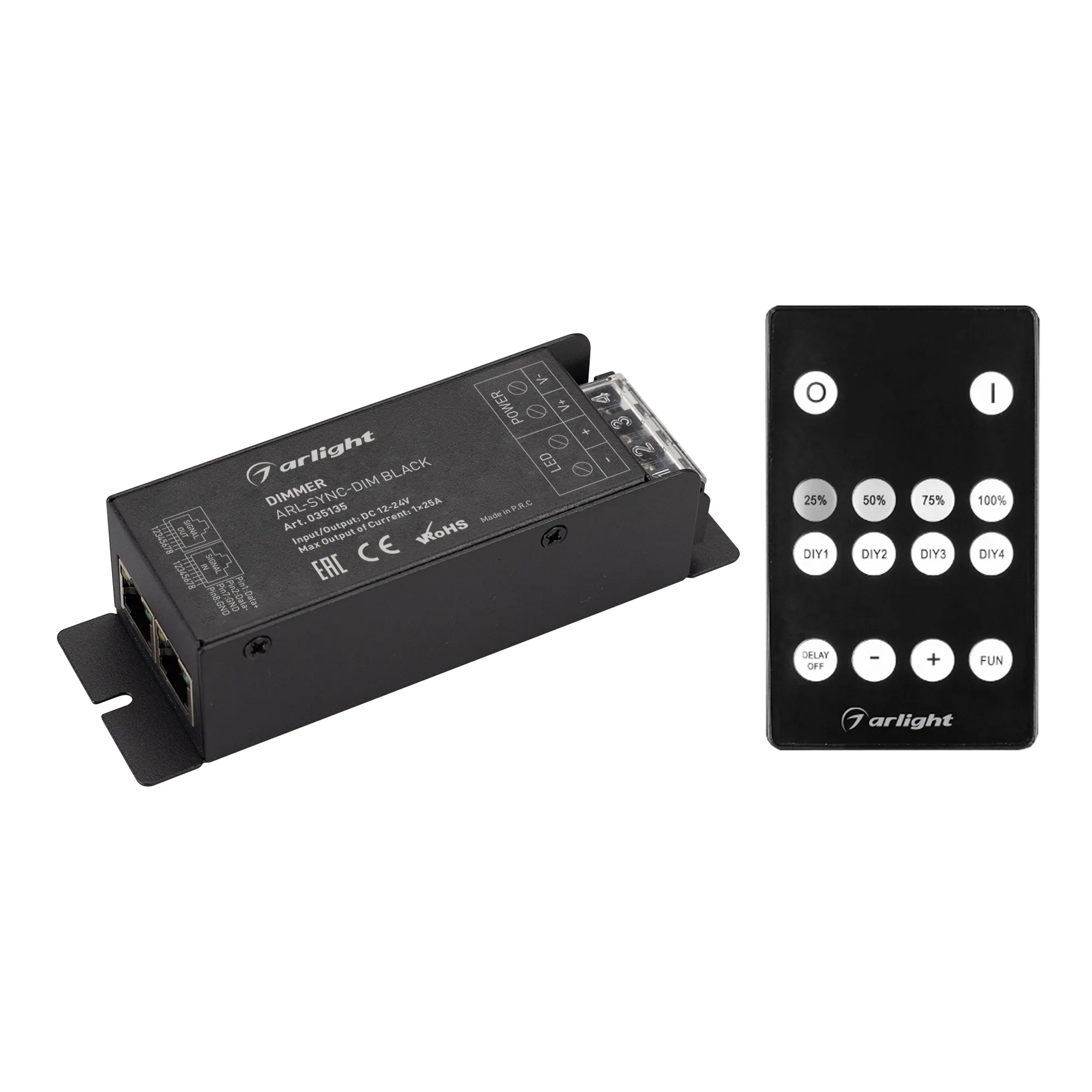 Диммер ARL-SYNC-DIM Black (12-24V, 1x25A, ПДУ 14кн, RF, RJ45) (Arlight, IP20 Металл, 3 года) - изображение товара